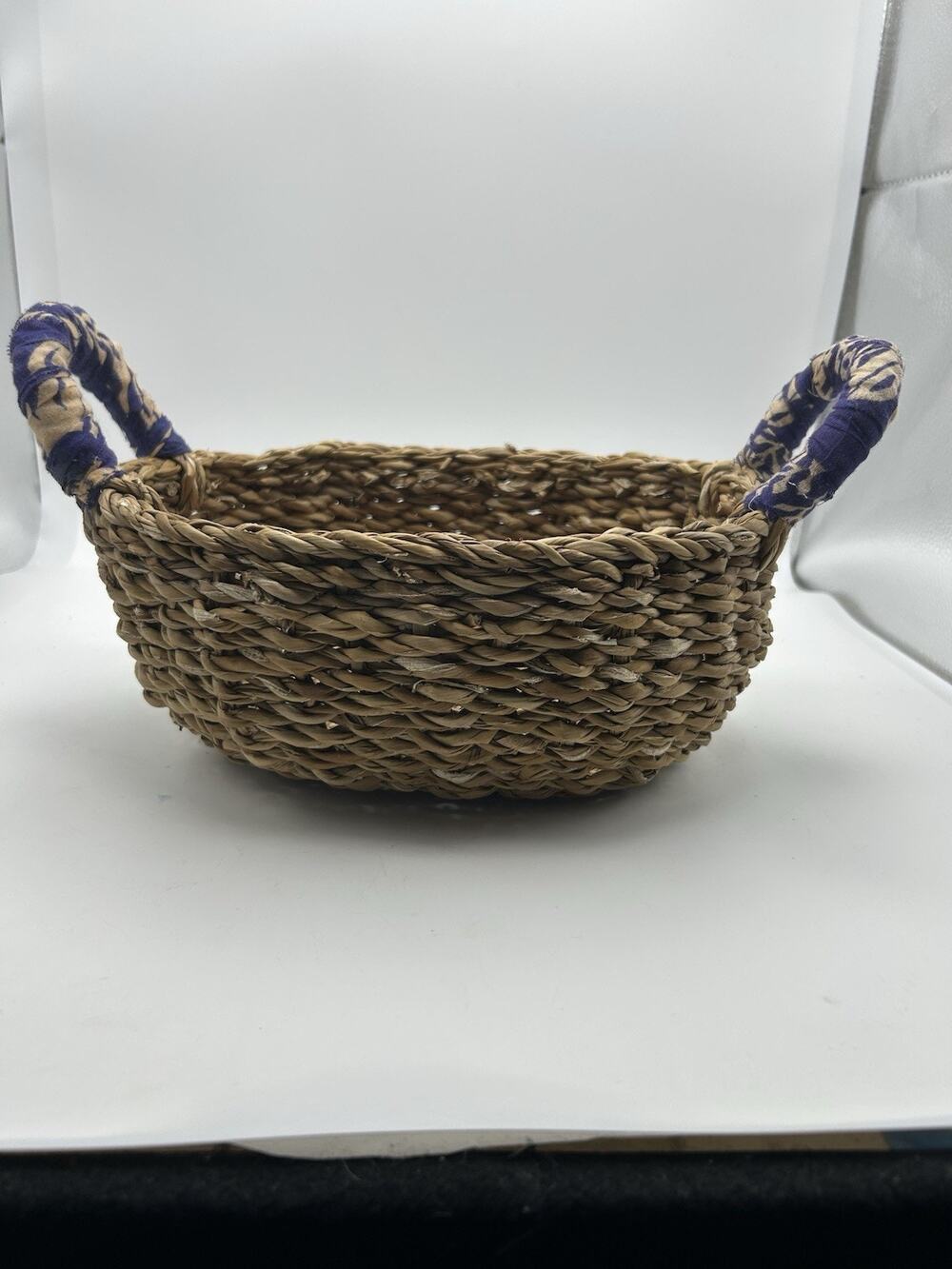 Matr Boomie Handcrafted Woven 10" Basket Floral Fabric Handles